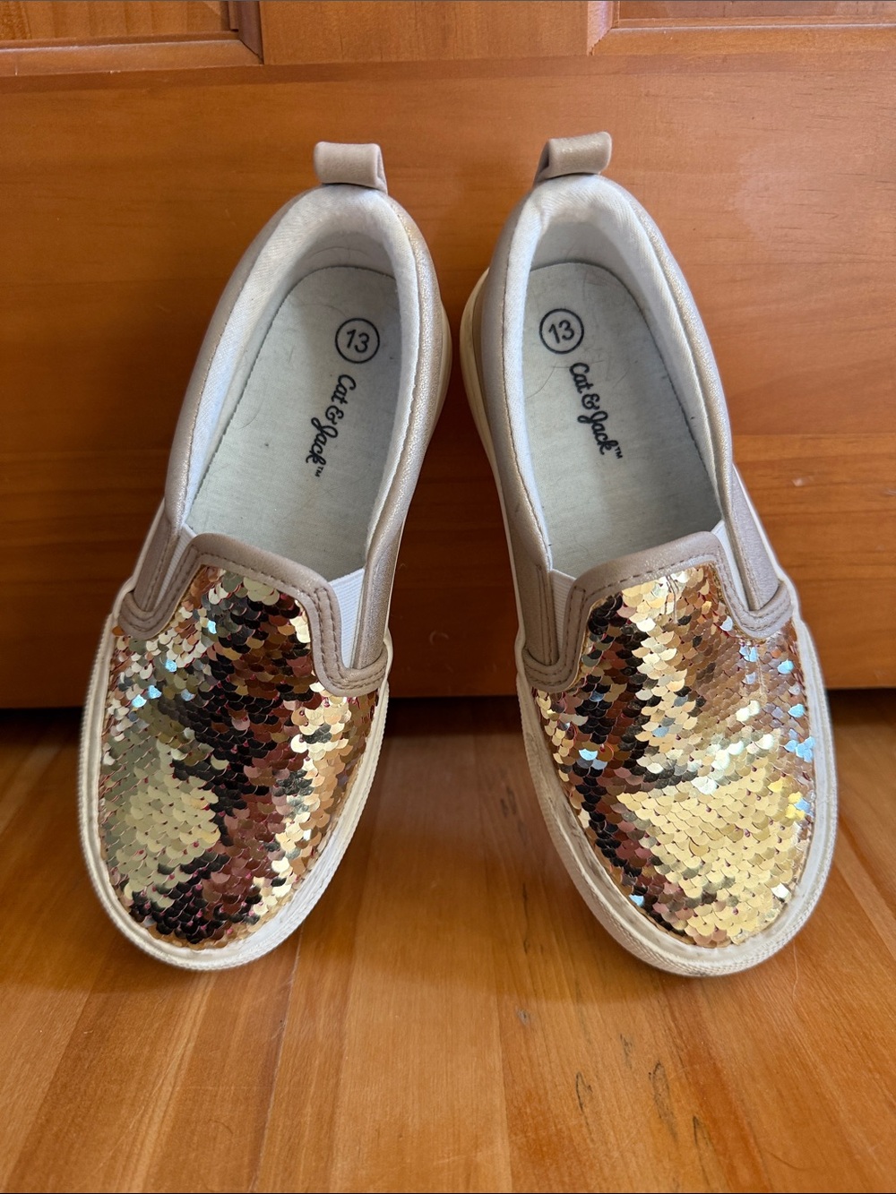 Cat & Jack Kids' Reversible Gold Sequin Slip-On Sneakers